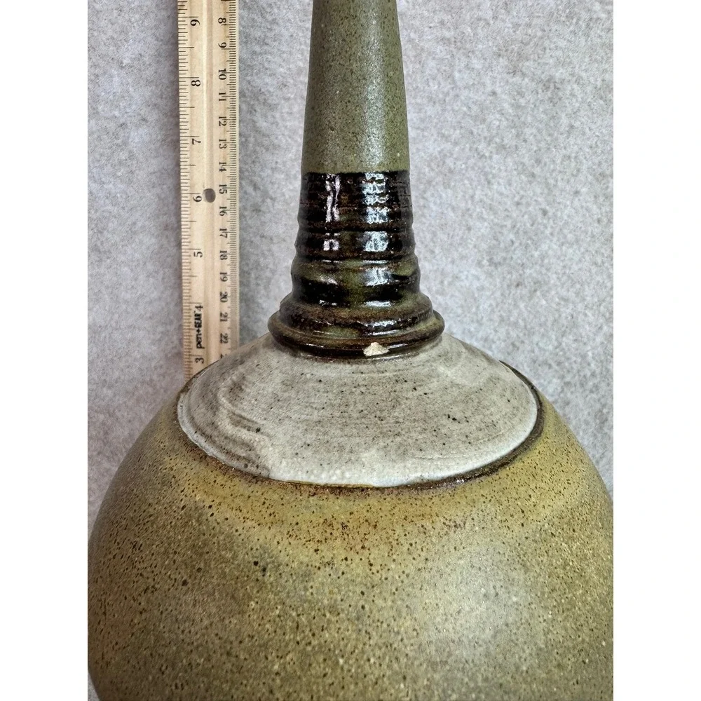 Vintage Ceramic Bud Vase Unique Glaze Earth Tones‎ Tall Neck Decorative Art